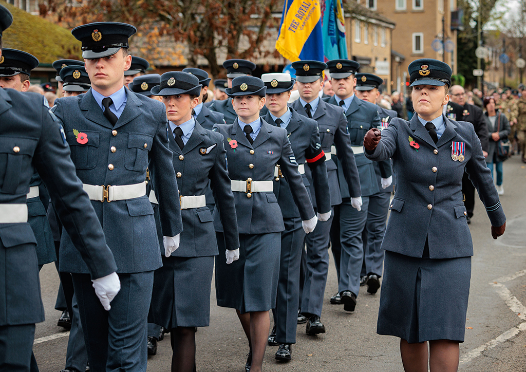RAF Brize Norton personnel marching to the Carterton Act of Remembrance